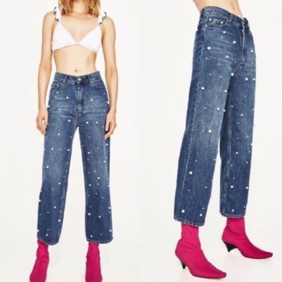 Gorgeous Zara pearl embellished denim! - Picture 1 of 4